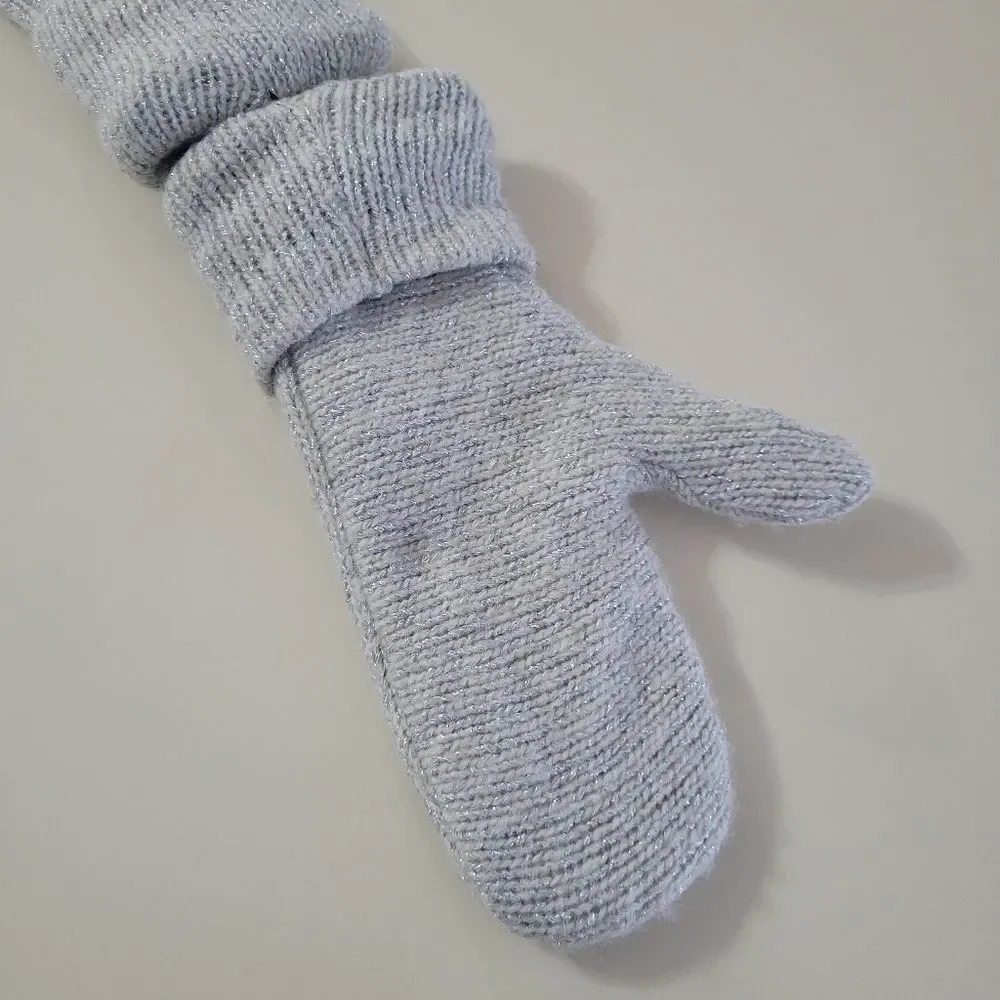 Handcrafted Silver Gray Sparkly Knit Fleece Lined Mittens